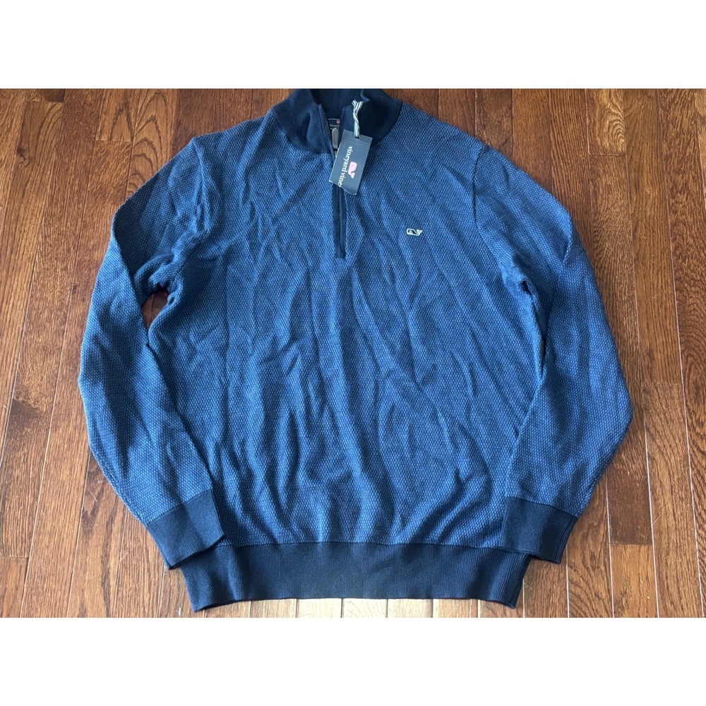 Vineyard Vines Hamilton 1/2 Zip Sweater Deep Bay Blue 1E001020-976 Mens L NWT